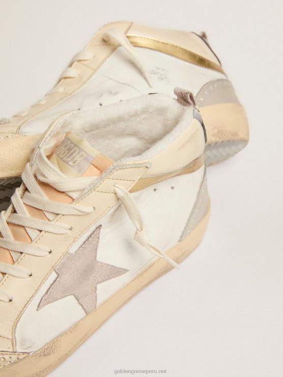 FDVPX566 Golden Goose hombres zapatillas mid star con estrella de ante gris claro y destello de piel dorada efecto cromo