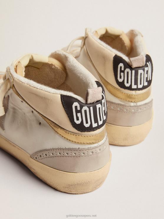 FDVPX566 Golden Goose hombres zapatillas mid star con estrella de ante gris claro y destello de piel dorada efecto cromo
