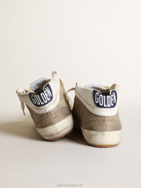 FDVPX567 Golden Goose hombres Zapatillas mid star de ante gris tórtola con estrella de piel roja metalizada y flash de piel blanca