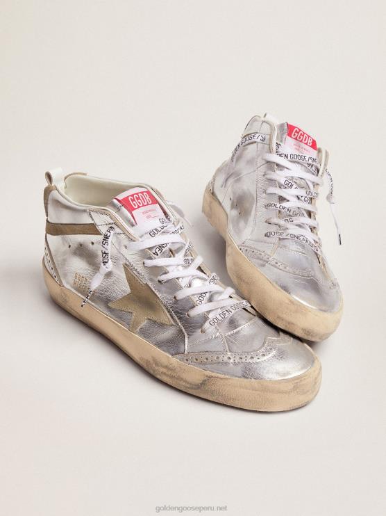 FDVPX570 Golden Goose hombres Zapatillas mid star de piel plateada metalizada con estrella y flash de ante gris tórtola
