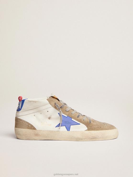 FDVPX589 Golden Goose hombres zapatillas mid star de piel blanca con estrella azul e inserciones gris tórtola