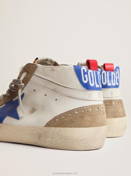FDVPX589 Golden Goose hombres zapatillas mid star de piel blanca con estrella azul e inserciones gris tórtola