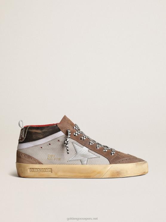 FDVPX642 Golden Goose hombres estrella media de malla y ante con estrella de piel plateada