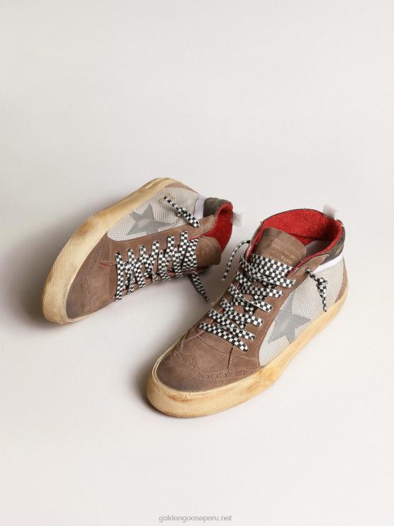 FDVPX642 Golden Goose hombres estrella media de malla y ante con estrella de piel plateada
