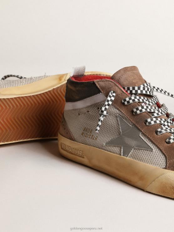 FDVPX642 Golden Goose hombres estrella media de malla y ante con estrella de piel plateada
