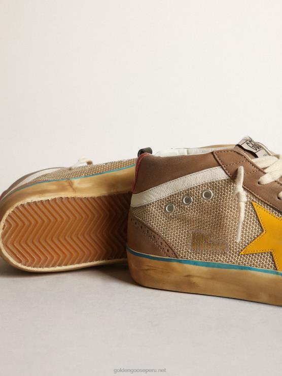 FDVPX657 Golden Goose hombres Zapatillas mid star de malla beige y nubuck gris tórtola con estrella de piel amarilla