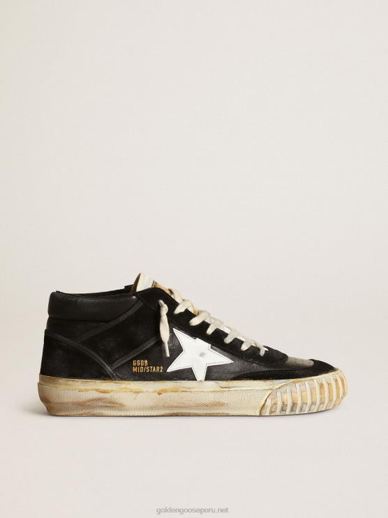 FDVPX659 Golden Goose hombres estrella media de napa y ante negro con estrella de piel blanca