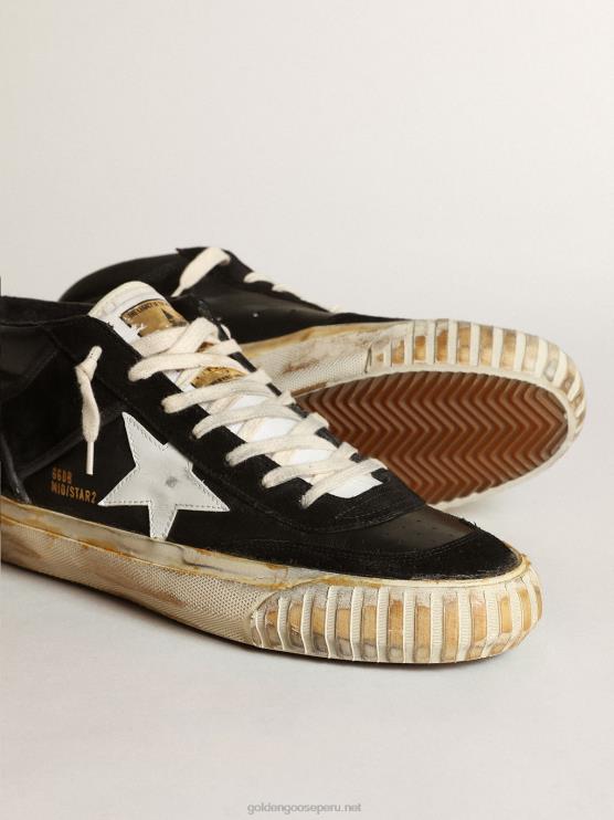 FDVPX659 Golden Goose hombres estrella media de napa y ante negro con estrella de piel blanca