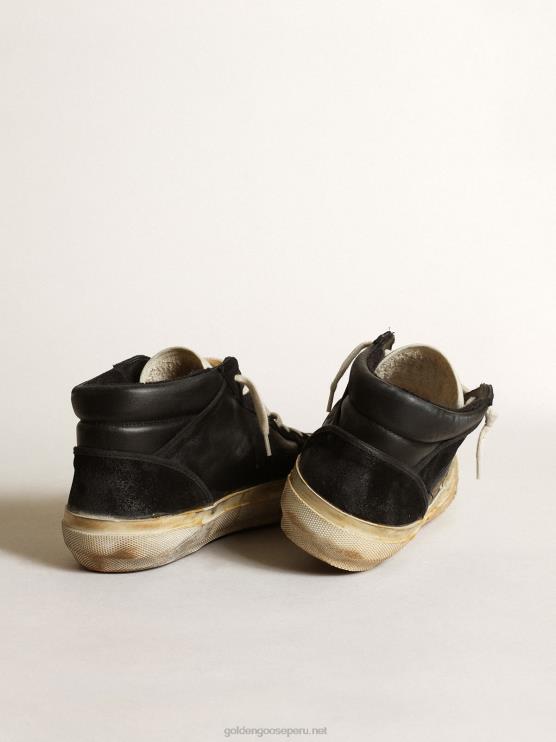 FDVPX659 Golden Goose hombres estrella media de napa y ante negro con estrella de piel blanca