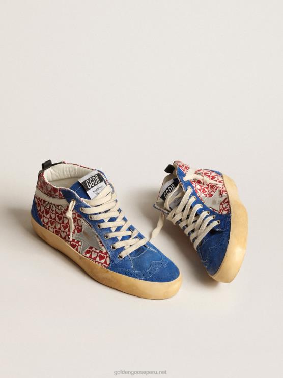 FDVPX688 Golden Goose hombres mid star de lona con estampado de corazones y estrella plateada