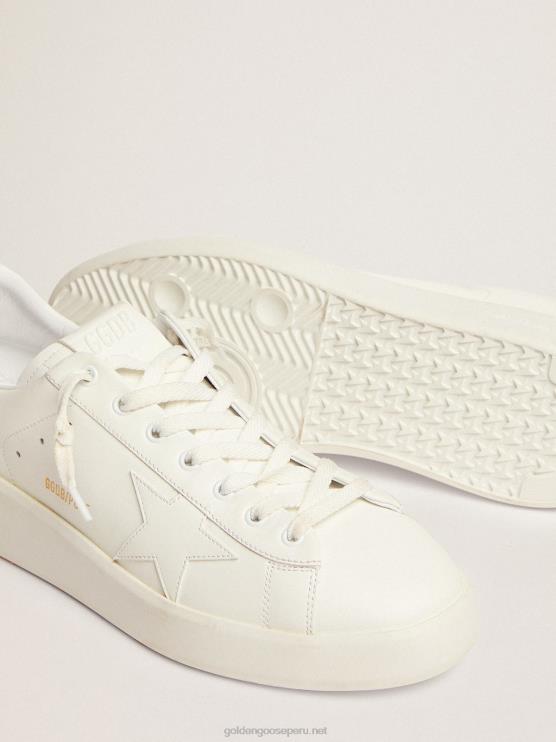 FDVPX527 Golden Goose hombres Zapatillas deportivas purestar de piel blanca con estrella tono sobre tono y refuerzo del talón verde de tejido ripstop con estampado de camuflaje