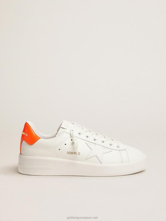 FDVPX553 Golden Goose hombres zapatillas deportivas purestar blancas con refuerzo en el talón naranja fluorescente