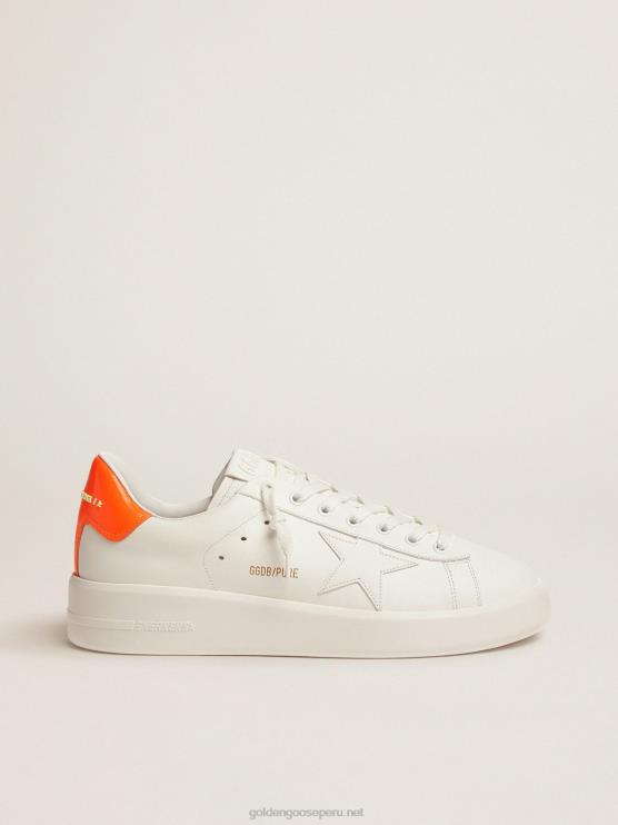 FDVPX553 Golden Goose hombres zapatillas deportivas purestar blancas con refuerzo en el talón naranja fluorescente