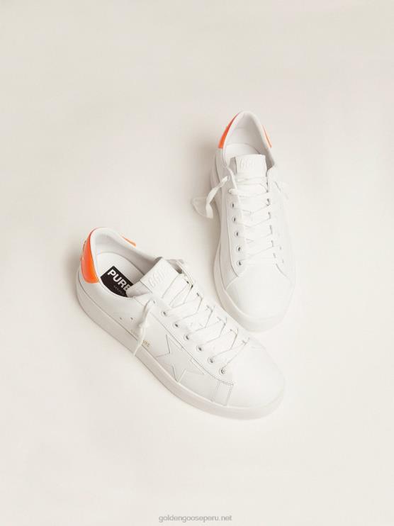 FDVPX553 Golden Goose hombres zapatillas deportivas purestar blancas con refuerzo en el talón naranja fluorescente