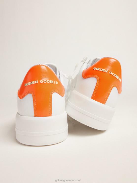 FDVPX553 Golden Goose hombres zapatillas deportivas purestar blancas con refuerzo en el talón naranja fluorescente