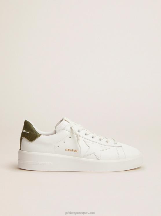 FDVPX565 Golden Goose hombres Zapatillas deportivas purestar de piel blanca con refuerzo de lona verde en el talón