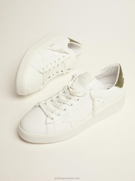 FDVPX565 Golden Goose hombres Zapatillas deportivas purestar de piel blanca con refuerzo de lona verde en el talón