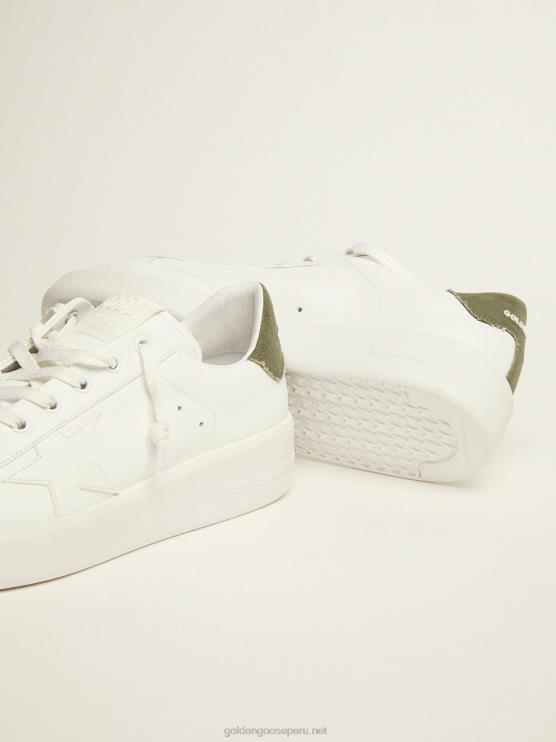 FDVPX565 Golden Goose hombres Zapatillas deportivas purestar de piel blanca con refuerzo de lona verde en el talón