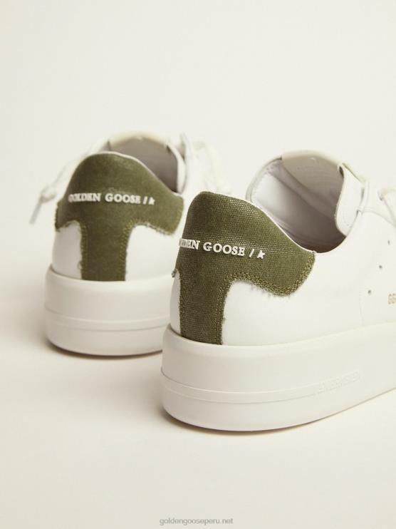 FDVPX565 Golden Goose hombres Zapatillas deportivas purestar de piel blanca con refuerzo de lona verde en el talón
