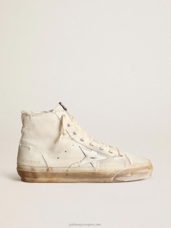 FDVPX614 Golden Goose hombres Zapatillas francy de lona marfil con estrella de piel blanca