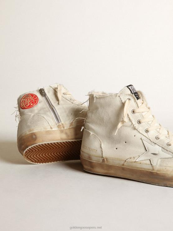 FDVPX614 Golden Goose hombres Zapatillas francy de lona marfil con estrella de piel blanca