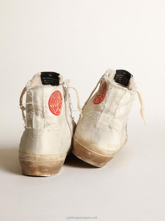 FDVPX614 Golden Goose hombres Zapatillas francy de lona marfil con estrella de piel blanca
