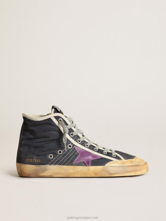 FDVPX631 Golden Goose hombres Zapatillas deportivas francy penstar de nailon azul marino con estrella de piel violeta y refuerzo del talón de ante negro