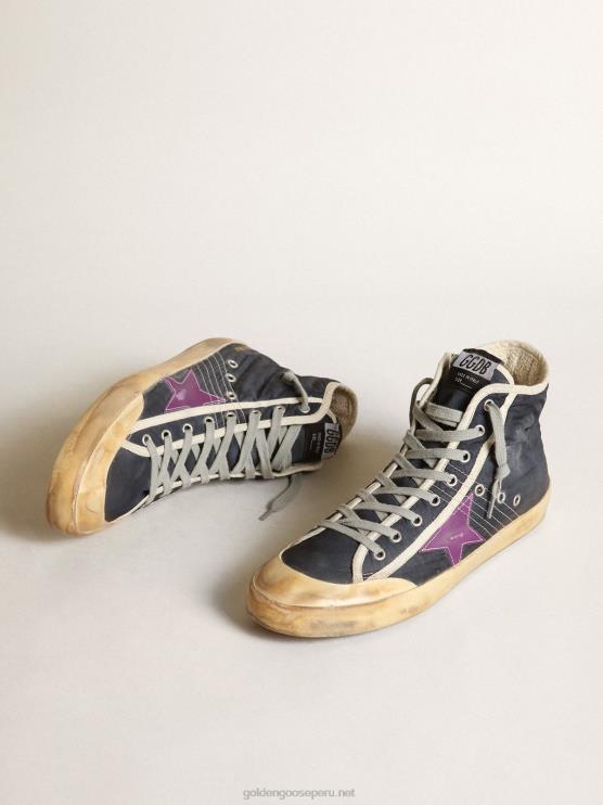FDVPX631 Golden Goose hombres Zapatillas deportivas francy penstar de nailon azul marino con estrella de piel violeta y refuerzo del talón de ante negro