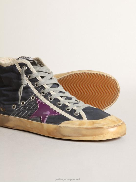 FDVPX631 Golden Goose hombres Zapatillas deportivas francy penstar de nailon azul marino con estrella de piel violeta y refuerzo del talón de ante negro