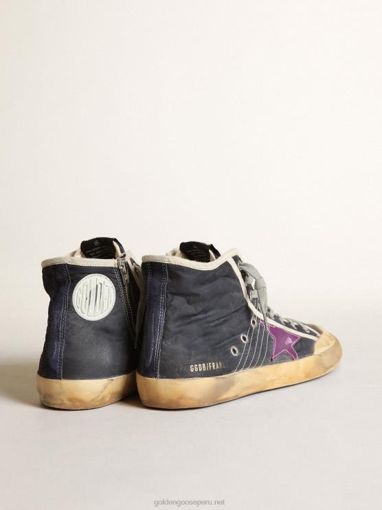 FDVPX631 Golden Goose hombres Zapatillas deportivas francy penstar de nailon azul marino con estrella de piel violeta y refuerzo del talón de ante negro