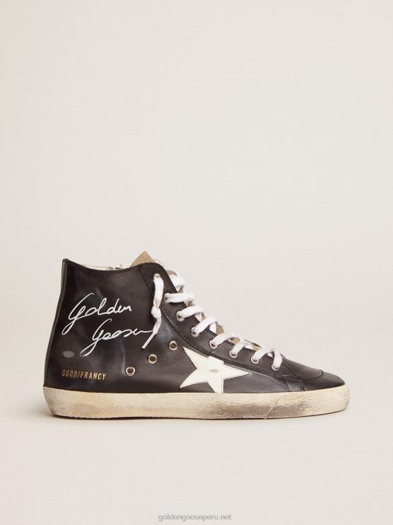 FDVPX686 Golden Goose hombres zapatillas francy con parte superior de piel negra y estrella de piel blanca
