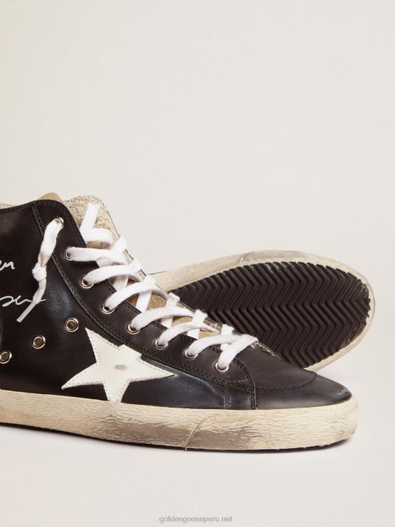 FDVPX686 Golden Goose hombres zapatillas francy con parte superior de piel negra y estrella de piel blanca