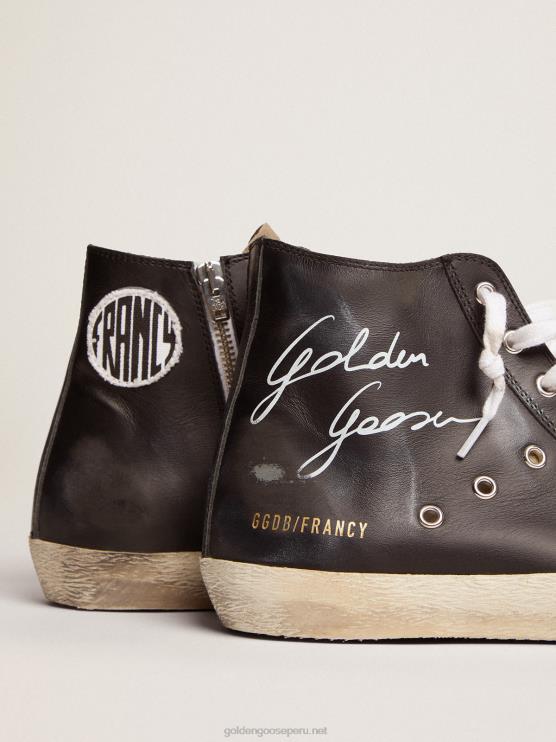 FDVPX686 Golden Goose hombres zapatillas francy con parte superior de piel negra y estrella de piel blanca