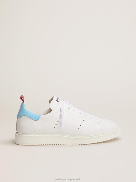 FDVPX594 Golden Goose hombres zapatillas blancas starter ltd con lengüeta azul claro en el talón