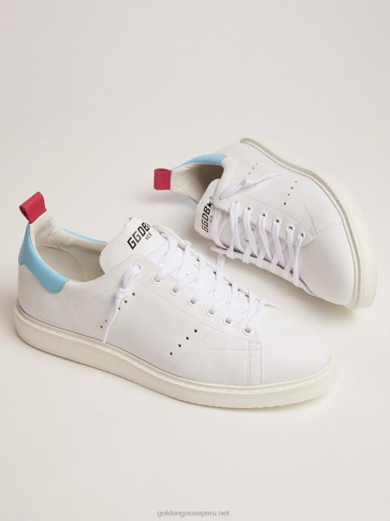 FDVPX594 Golden Goose hombres zapatillas blancas starter ltd con lengüeta azul claro en el talón