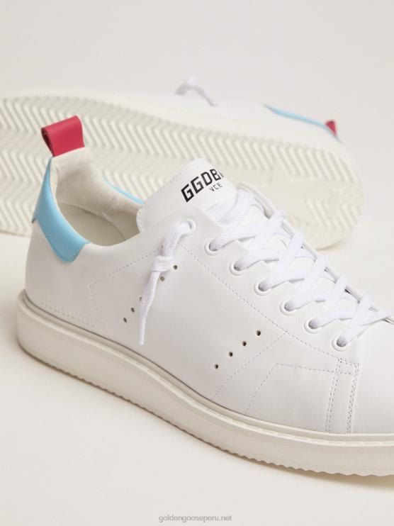 FDVPX594 Golden Goose hombres zapatillas blancas starter ltd con lengüeta azul claro en el talón