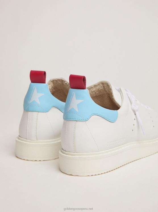 FDVPX594 Golden Goose hombres zapatillas blancas starter ltd con lengüeta azul claro en el talón
