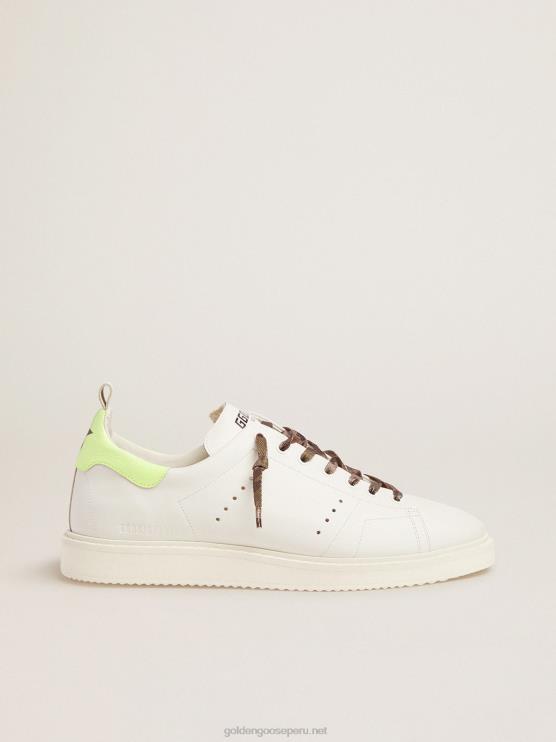 FDVPX599 Golden Goose hombres zapatillas blancas starter ltd con refuerzo amarillo fluorescente en el talón