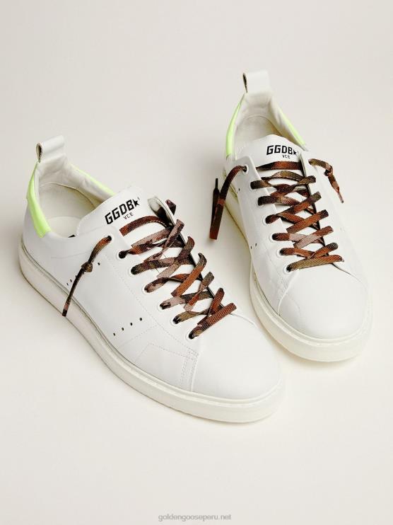FDVPX599 Golden Goose hombres zapatillas blancas starter ltd con refuerzo amarillo fluorescente en el talón