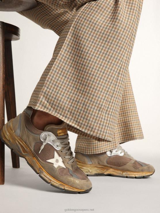FDVPX557 Golden Goose hombres Zapatillas deportivas dad-star de malla y ante gris tórtola con estrella de piel blanca