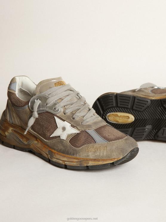 FDVPX557 Golden Goose hombres Zapatillas deportivas dad-star de malla y ante gris tórtola con estrella de piel blanca