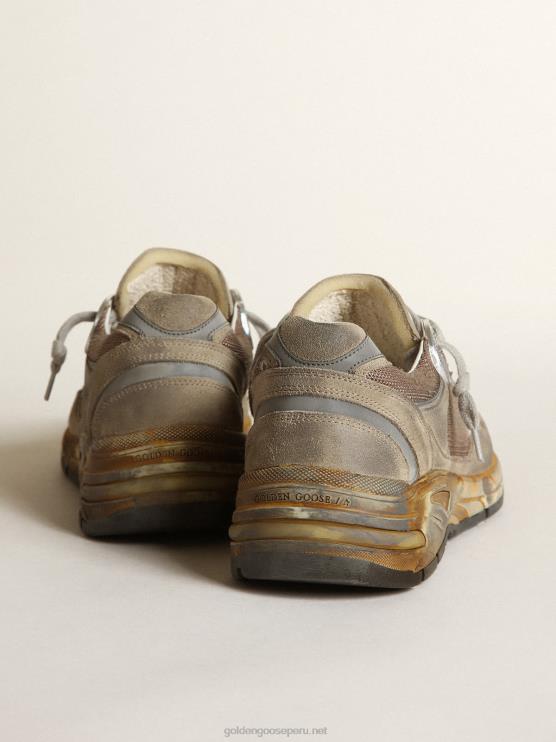 FDVPX557 Golden Goose hombres Zapatillas deportivas dad-star de malla y ante gris tórtola con estrella de piel blanca