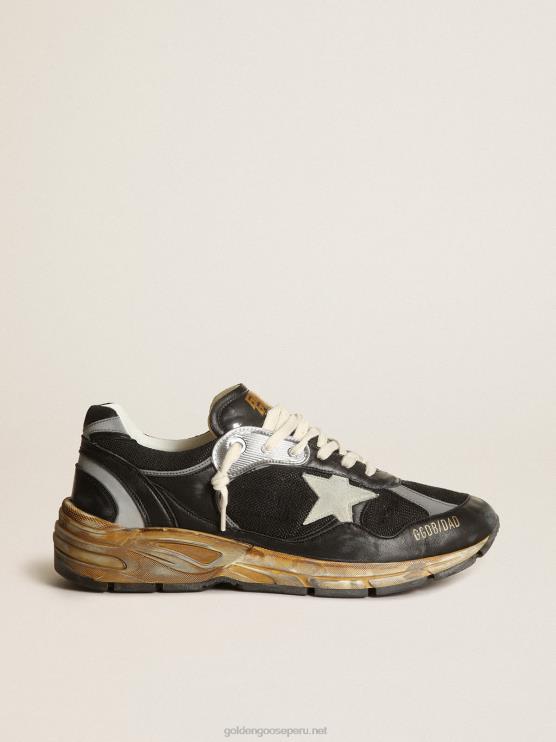FDVPX559 Golden Goose hombres Zapatillas deportivas dad-star de malla negra y napa con estrella de ante gris hielo