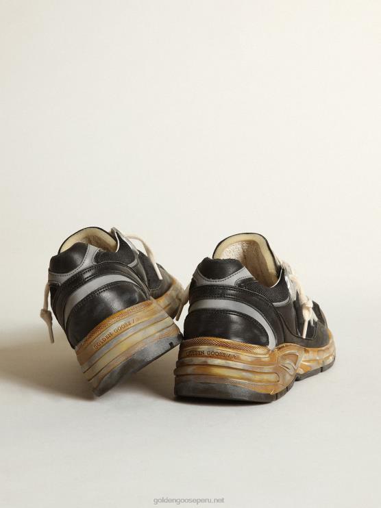 FDVPX559 Golden Goose hombres Zapatillas deportivas dad-star de malla negra y napa con estrella de ante gris hielo