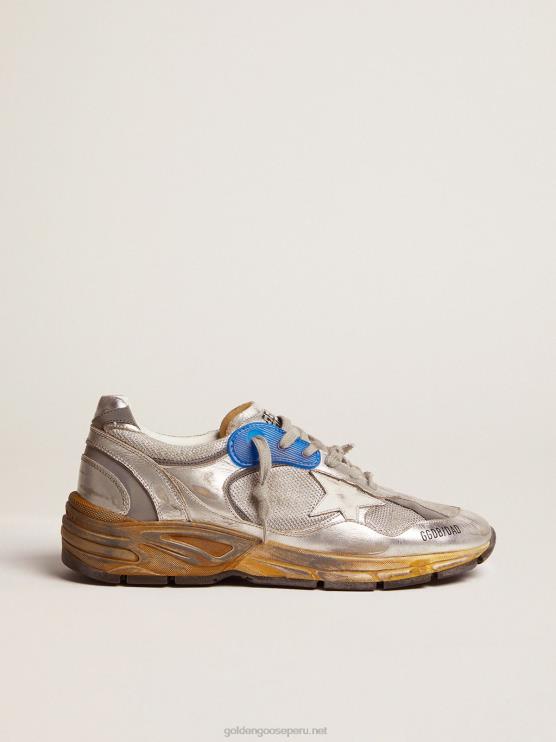 FDVPX587 Golden Goose hombres zapatillas dad-star plateadas con acabado envejecido