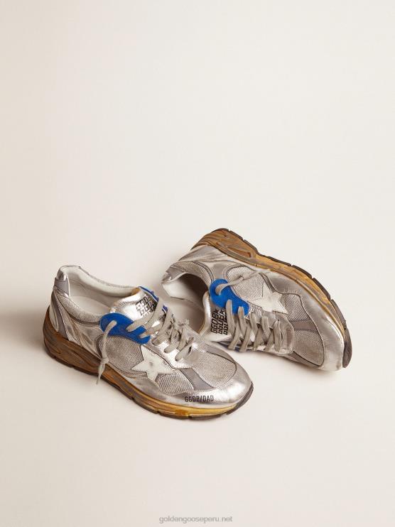 FDVPX587 Golden Goose hombres zapatillas dad-star plateadas con acabado envejecido