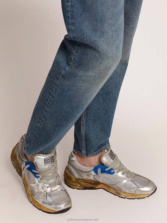 FDVPX587 Golden Goose hombres zapatillas dad-star plateadas con acabado envejecido