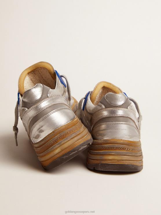 FDVPX587 Golden Goose hombres zapatillas dad-star plateadas con acabado envejecido