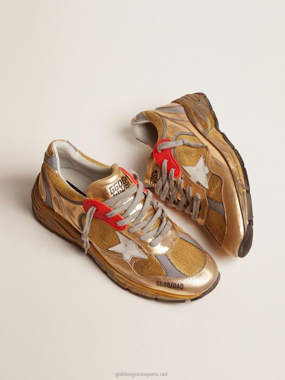 FDVPX590 Golden Goose hombres zapatillas dad-star doradas con acabado envejecido