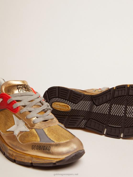 FDVPX590 Golden Goose hombres zapatillas dad-star doradas con acabado envejecido